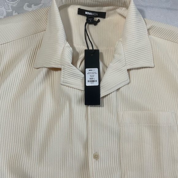 NovaMen Show Up Short Sleeve Cuban Shirt Size Large Cream New With Tags - Picture 4 of 6